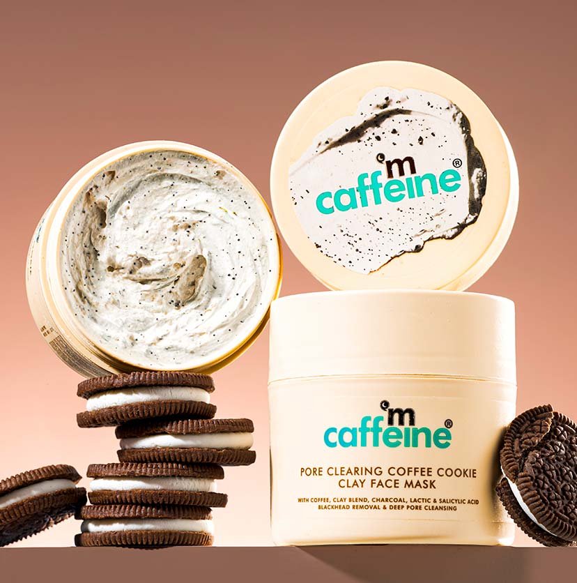 mCaffeine Pore Cleanse Coffee Cookie Detan Face Mask | 9% AHA BHA & Clays, 3% Charcoal & Coffee - 100gm