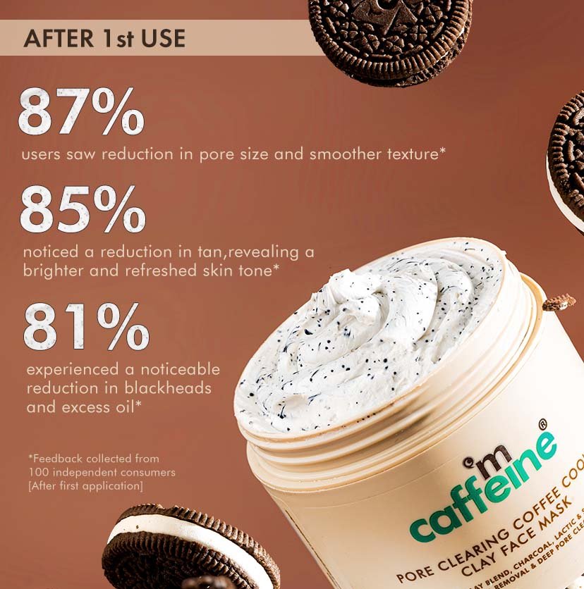 mCaffeine Pore Cleanse Coffee Cookie Detan Face Mask | 9% AHA BHA & Clays, 3% Charcoal & Coffee - 100gm