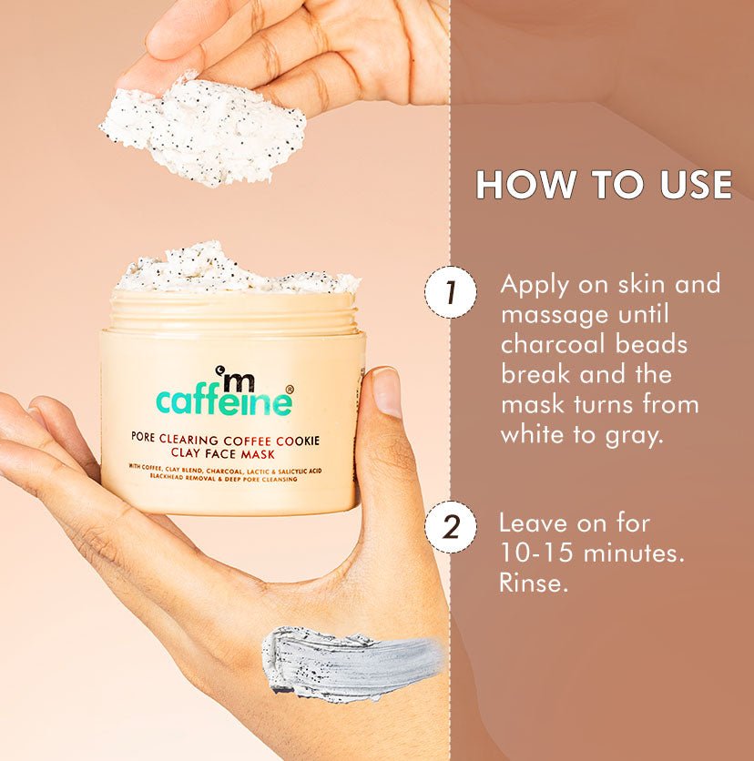 mCaffeine Pore Cleanse Coffee Cookie Detan Face Mask | 9% AHA BHA & Clays, 3% Charcoal & Coffee - 100gm