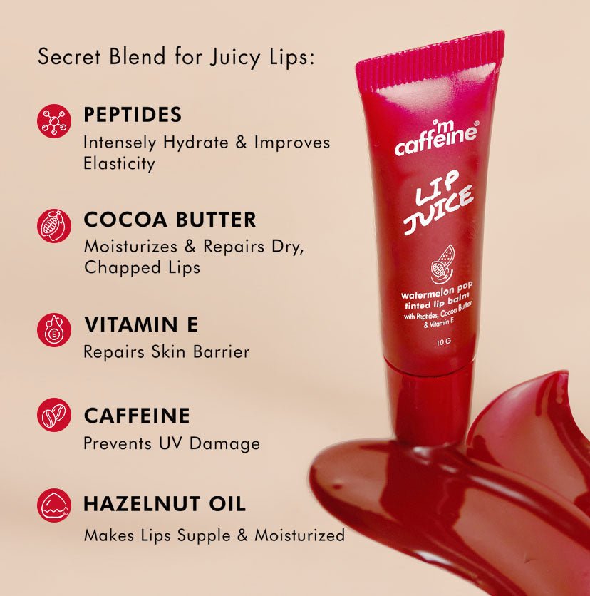 mCaffeine Lip Juice Tinted Lip Balm - Watermelon POP - 10g