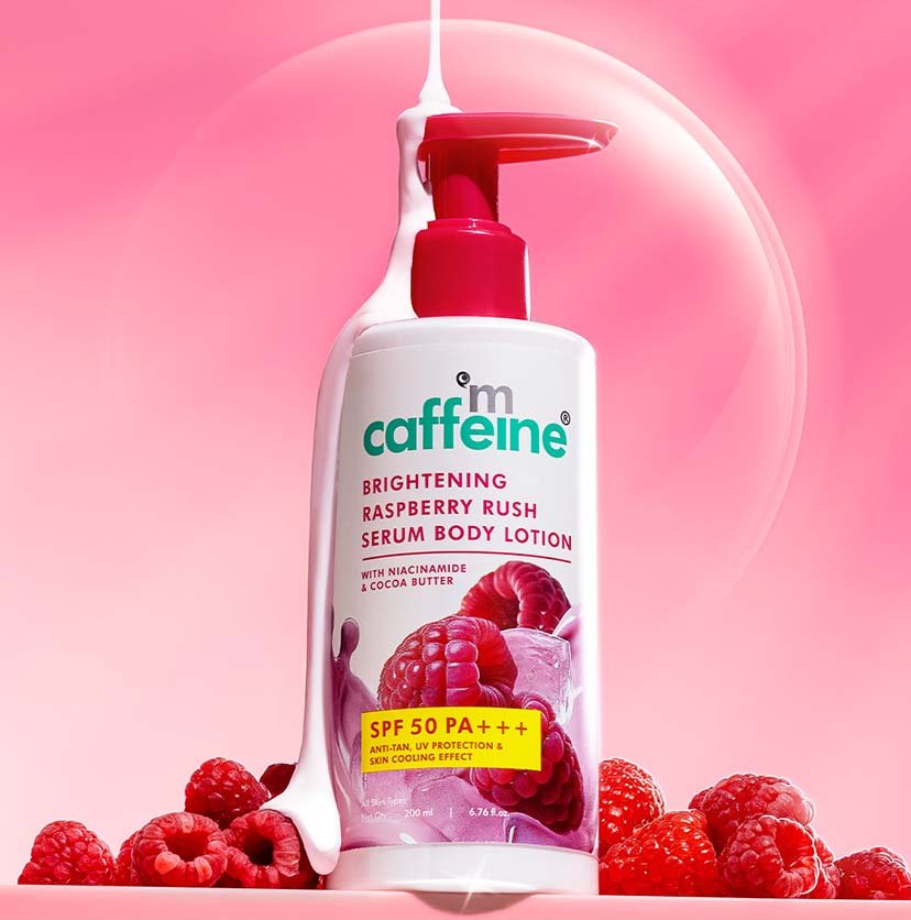 mCaffeine Brightening Raspberry SPF 50 PA+++ Body Sunscreen Lotion - 200 ml